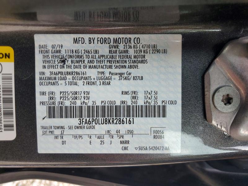 Продажа на аукционе авто 2019 Ford Fusion, vin: 3FA6P0LU8KR286161, номер лота: 64240406