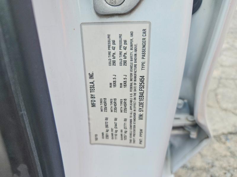 2020 Tesla Model 3 მანქანა იყიდება აუქციონზე, vin: 5YJ3E1EB4LF525454, აუქციონის ნომერი: 65057626
