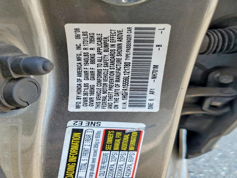 Продажа на аукционе авто 2006 Honda Civic, vin: 1HGFA15556L121780, номер лота: 65342516