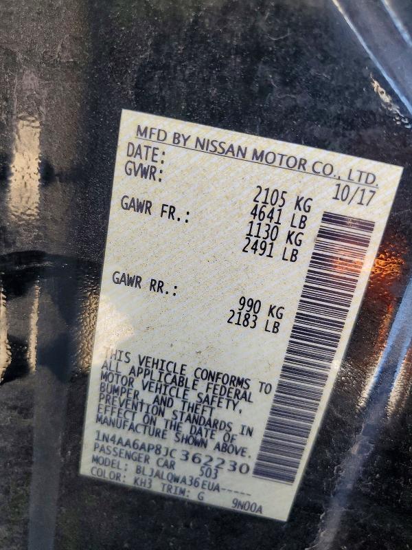 Aukcja sprzedaży 2018 Nissan Maxima, vin: 1N4AA6AP8JC362230, numer aukcji: 64988466