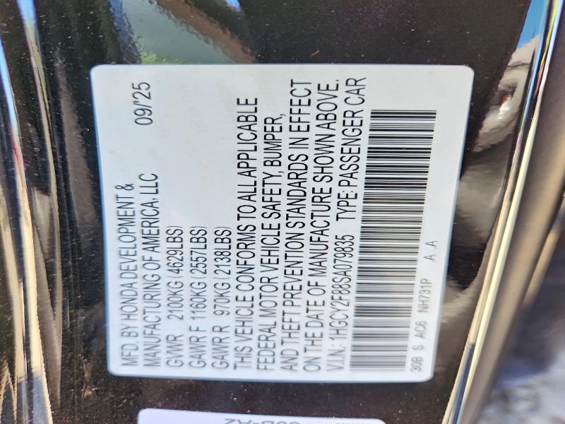 2025 Honda Accord მანქანა იყიდება აუქციონზე, vin: 1HGCY2F88SA079835, აუქციონის ნომერი: 64515566