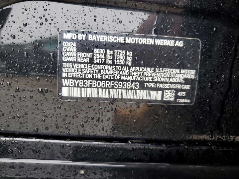 Aukcja sprzedaży 2024 Bmw I4, vin: WBY83FB06RFS93843, numer aukcji: 63639546