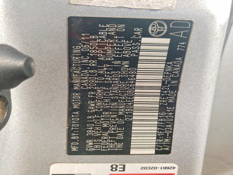 64022396 :رقم المزاد ، 2T1BU4EE0BC646480 vin ، 2011 Toyota Corolla مزاد بيع