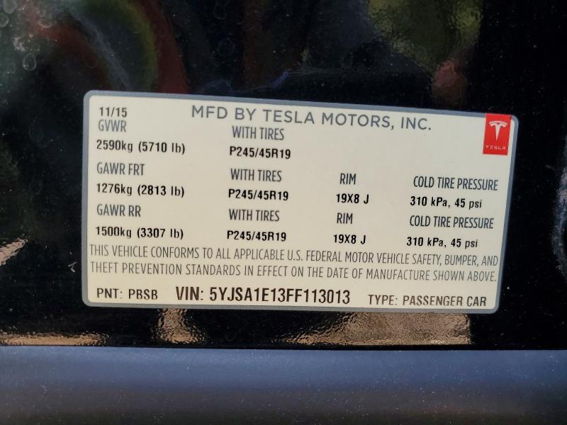 64537006 :رقم المزاد ، 5YJSA1E13FF113013 vin ، 2015 Tesla Model S مزاد بيع