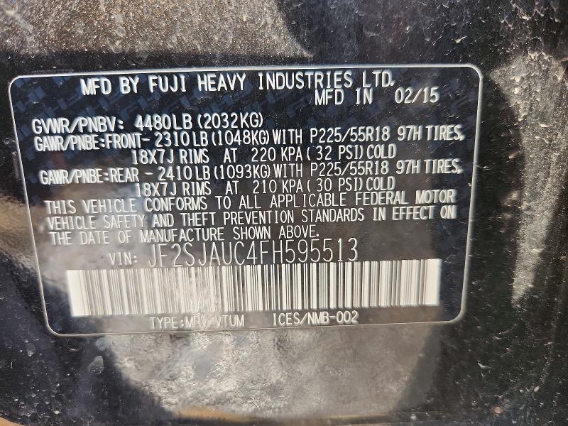 Продаж на аукціоні авто 2015 Subaru Forester, vin: JF2SJAUC4FH595513, номер лоту: 66416206