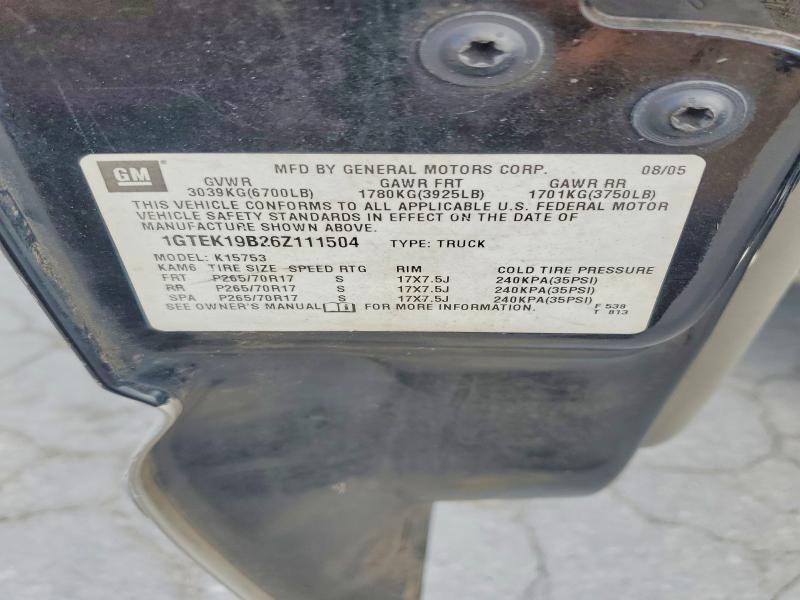 2006 Gmc New Sierra მანქანა იყიდება აუქციონზე, vin: 1GTEK19B26Z111504, აუქციონის ნომერი: 64134456