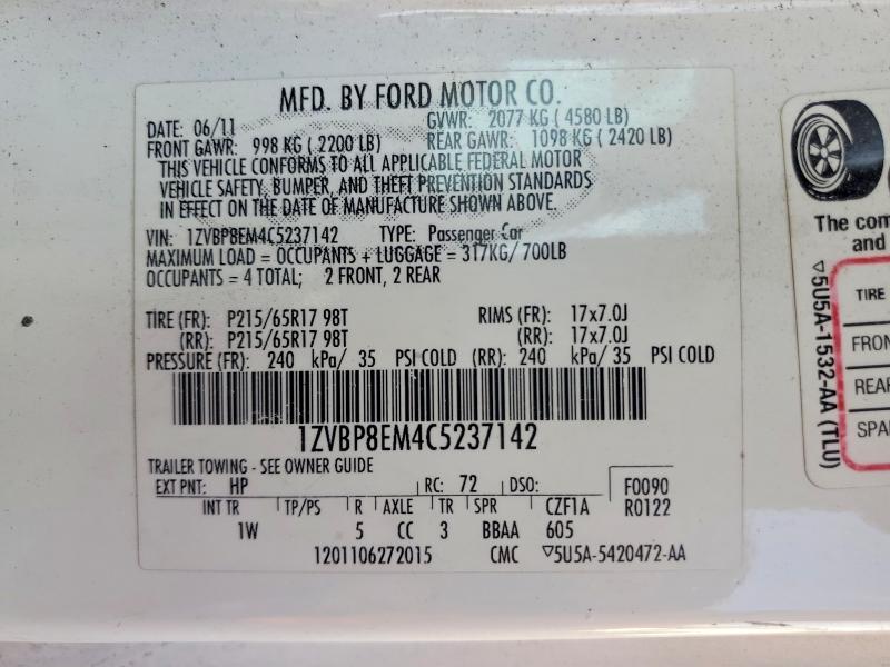 Продаж на аукціоні авто 2012 Ford Mustang, vin: 1ZVBP8EM4C5237142, номер лоту: 63447296