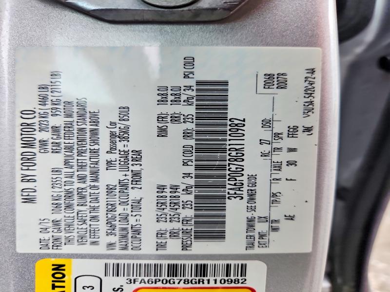 Продажа на аукционе авто 2016 Ford Fusion, vin: 3FA6P0G78GR110982, номер лота: 66628446