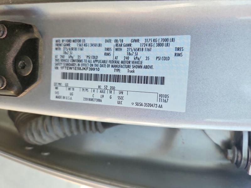 63600176 :رقم المزاد ، 1FTEW1E58JKF39910 vin ، 2018 Ford F150 مزاد بيع