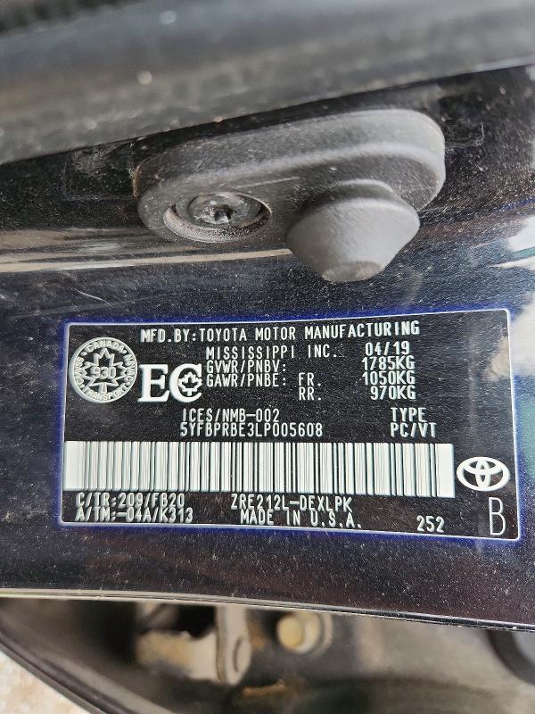 Aukcja sprzedaży 2020 Toyota Corolla, vin: 5YFBPRBE3LP005608, numer aukcji: 63108636