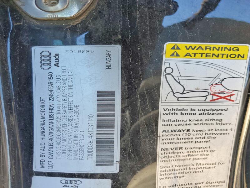 66471566 :رقم المزاد ، TRUDD38J481031140 vin ، 2008 Audi Tt مزاد بيع