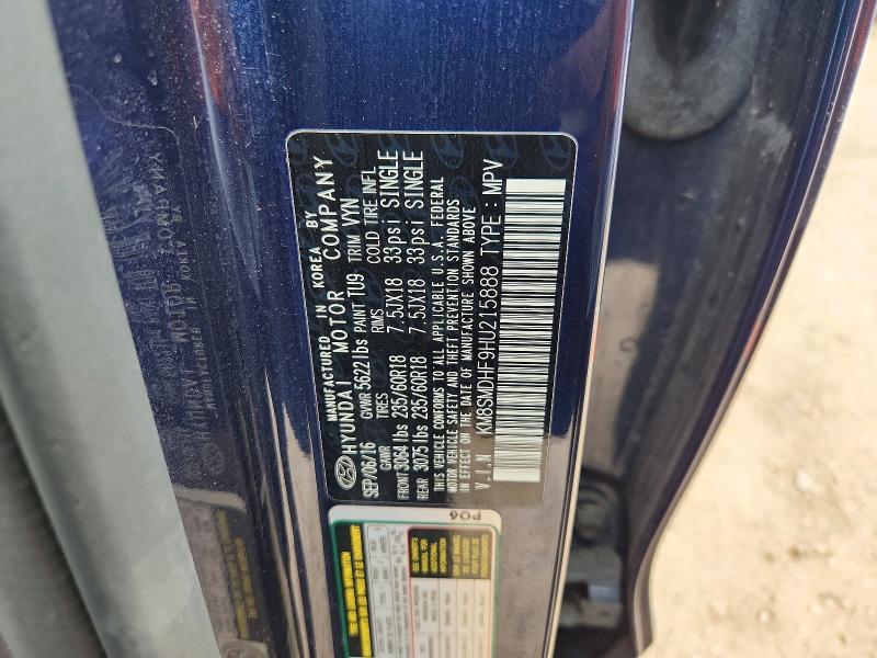 Продаж на аукціоні авто 2017 Hyundai Santa Fe, vin: KM8SMDHF9HU215888, номер лоту: 66632076