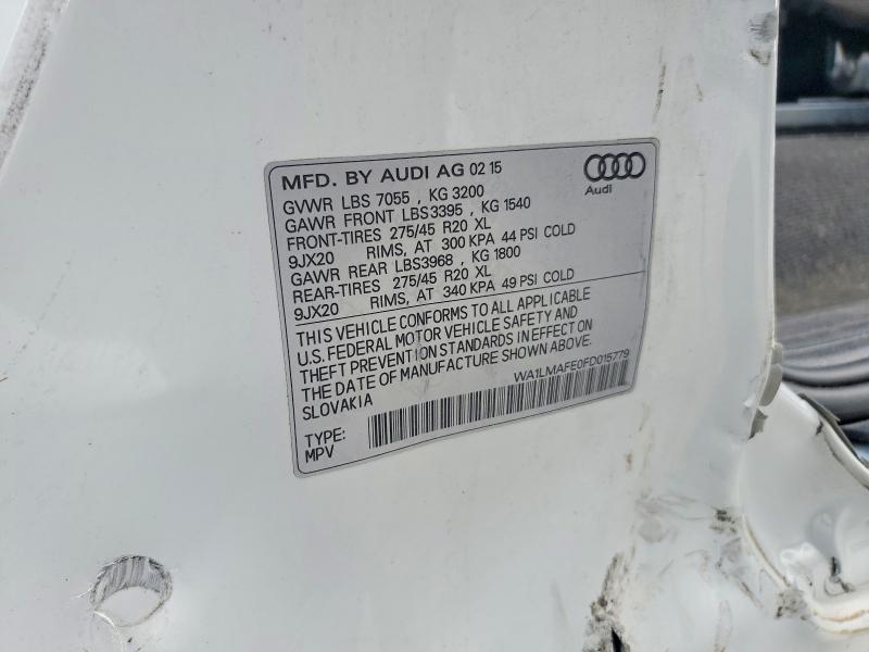 66840606 :رقم المزاد ، WA1LMAFE0FD015779 vin ، 2015 Audi Q7 مزاد بيع