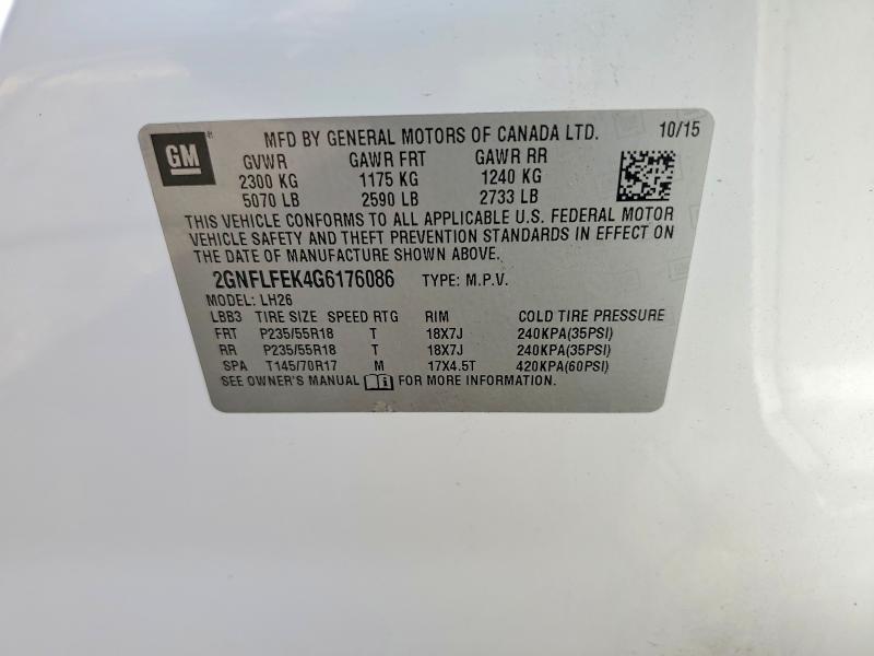 Aukcja sprzedaży 2016 Chevrolet Equinox, vin: 2GNFLFEK4G6176086, numer aukcji: 66017516
