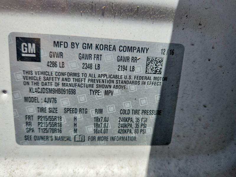 2017 Buick Encore მანქანა იყიდება აუქციონზე, vin: KL4CJDSM9HB091698, აუქციონის ნომერი: 66546396
