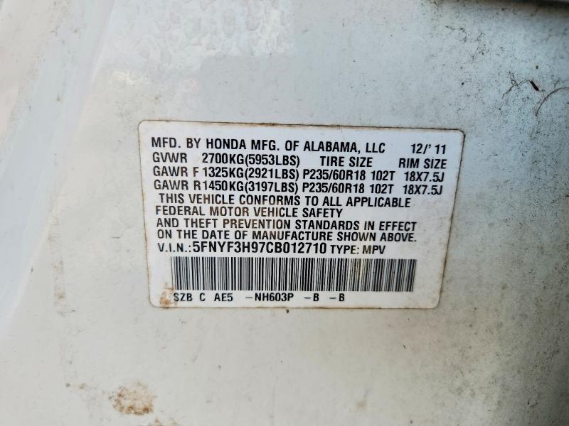 Продаж на аукціоні авто 2012 Honda Pilot, vin: 5FNYF3H97CB012710, номер лоту: 63816296