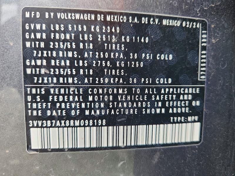 Продаж на аукціоні авто 2024 Volkswagen Tiguan, vin: 3VV3B7AX8RM098198, номер лоту: 63434126