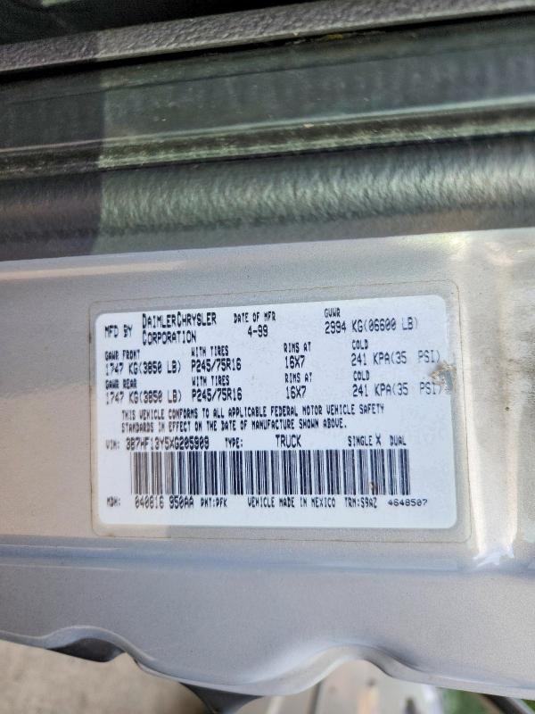 1999 Dodge Ram 1500 მანქანა იყიდება აუქციონზე, vin: 3B7HF13Y5XG205909, აუქციონის ნომერი: 66257546