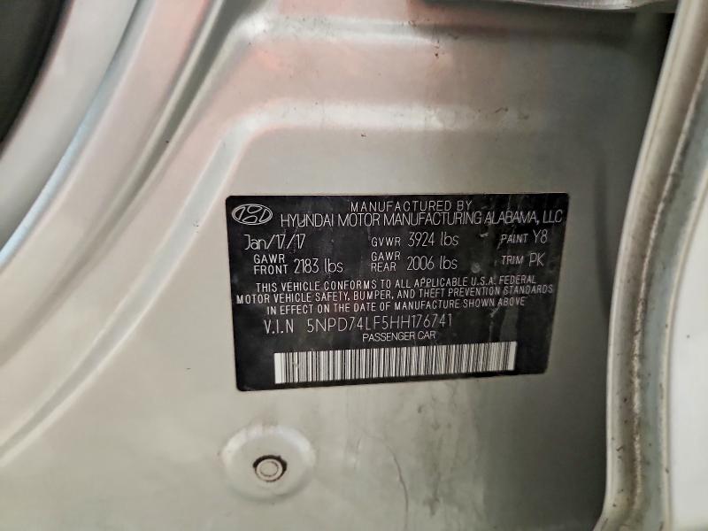 Auction sale of the 2017 Hyundai Elantra, vin: 5NPD74LF5HH176741, lot number: 65727216