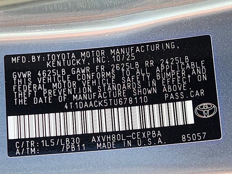 65054886 :رقم المزاد ، 4T1DAACK5TU678110 vin ، 2026 Toyota Camry مزاد بيع