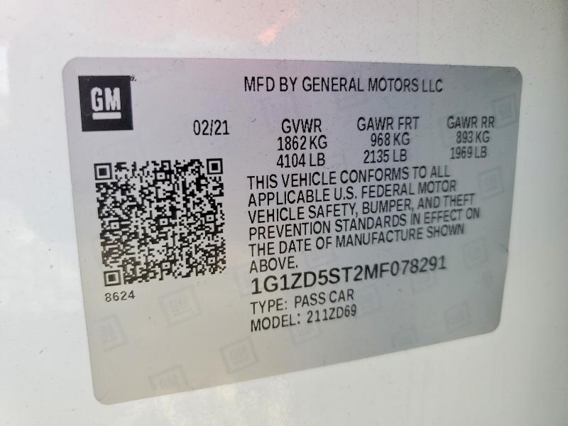 2021 Chevrolet Malibu მანქანა იყიდება აუქციონზე, vin: 1G1ZD5ST2MF078291, აუქციონის ნომერი: 65670876