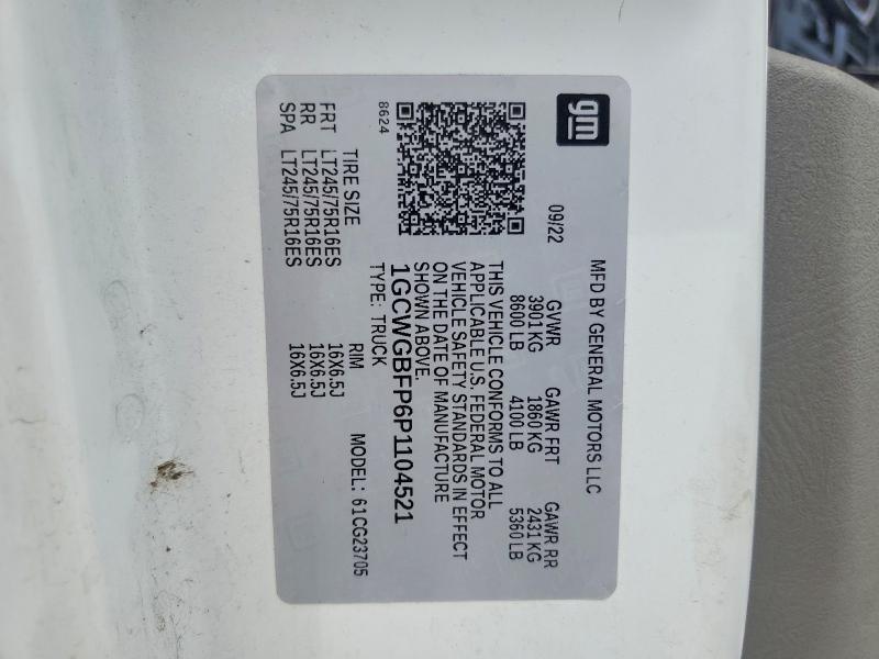 Aukcja sprzedaży 2023 Chevrolet Express G2500, vin: 1GCWGBFP6P1104521, numer aukcji: 66394456