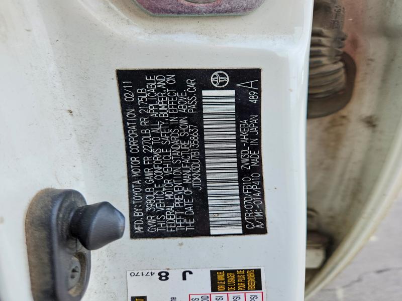 Aukcja sprzedaży 2011 Toyota Prius, vin: JTDKN3DU7B1358637, numer aukcji: 65521536