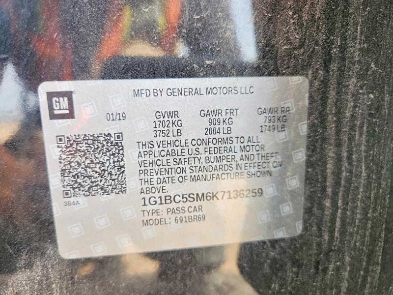 Aukcja sprzedaży 2019 Chevrolet Cruze, vin: 1G1BC5SM6K7136259, numer aukcji: 64133746