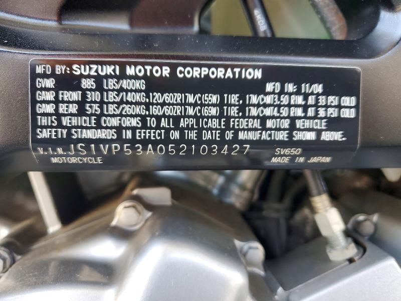 Продажа на аукционе авто 2005 Suzuki Sv650, vin: JS1VP53A052103427, номер лота: 64010476