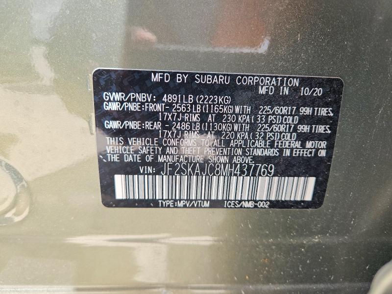 Продажа на аукционе авто 2021 Subaru Forester, vin: JF2SKAJC8MH437769, номер лота: 64587246