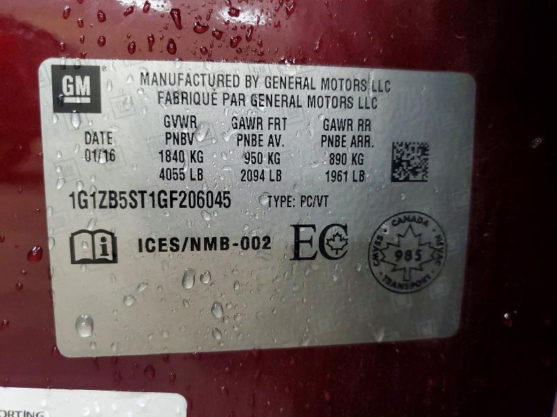 66229246 :رقم المزاد ، 1G1ZB5ST1GF206045 vin ، 2016 Chevrolet Malibu مزاد بيع