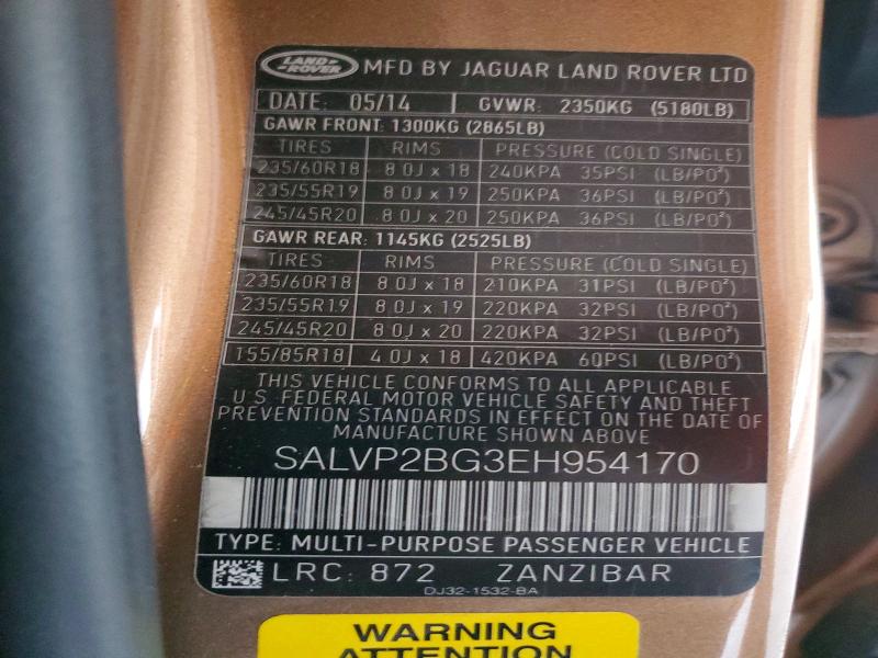 Продаж на аукціоні авто 2014 Land Rover Range Rover Evoque, vin: SALVP2BG3EH954170, номер лоту: 64981356
