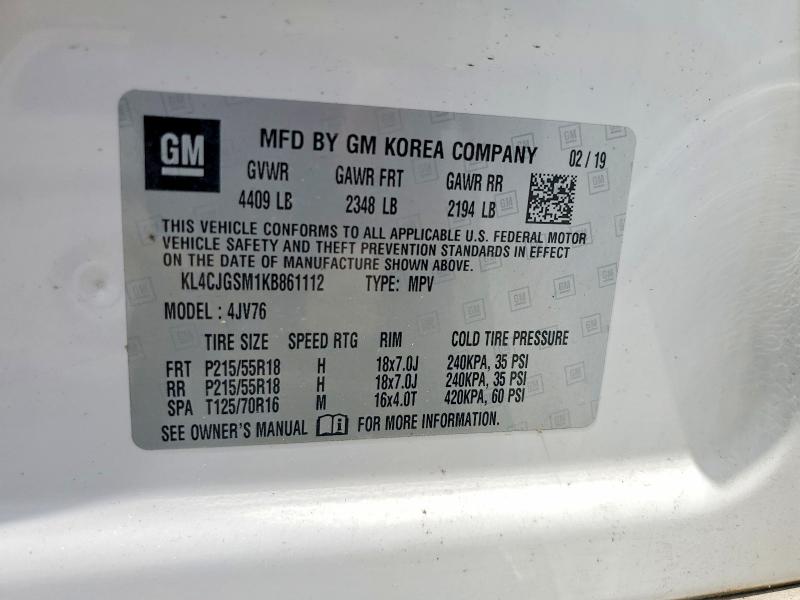 Aukcja sprzedaży 2019 Buick Encore, vin: KL4CJGSM1KB861112, numer aukcji: 63727046