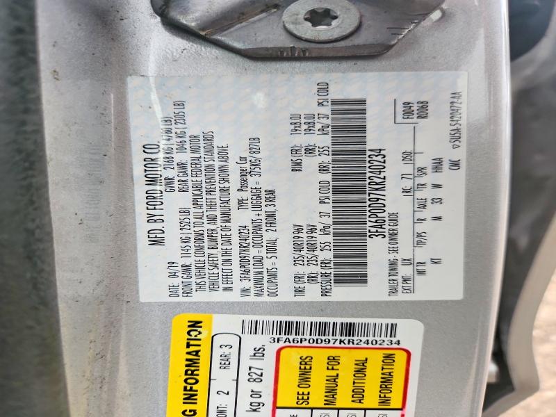 Продажа на аукционе авто 2019 Ford Fusion, vin: 3FA6P0D97KR240234, номер лота: 64467396