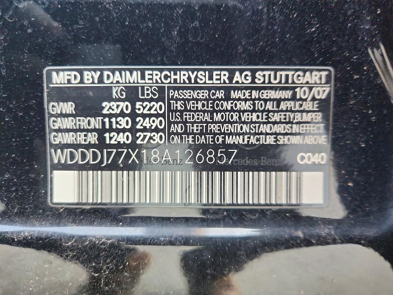 2008 Mercedes-benz Cls მანქანა იყიდება აუქციონზე, vin: WDDDJ77X18A126857, აუქციონის ნომერი: 64479036