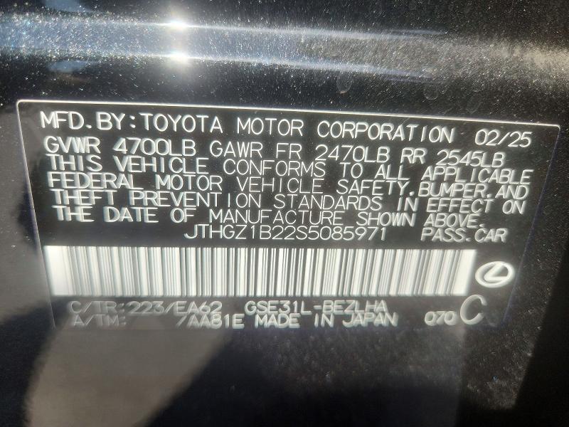 63481786 :رقم المزاد ، JTHGZ1B22S5085971 vin ، 2025 Lexus Is 350 مزاد بيع