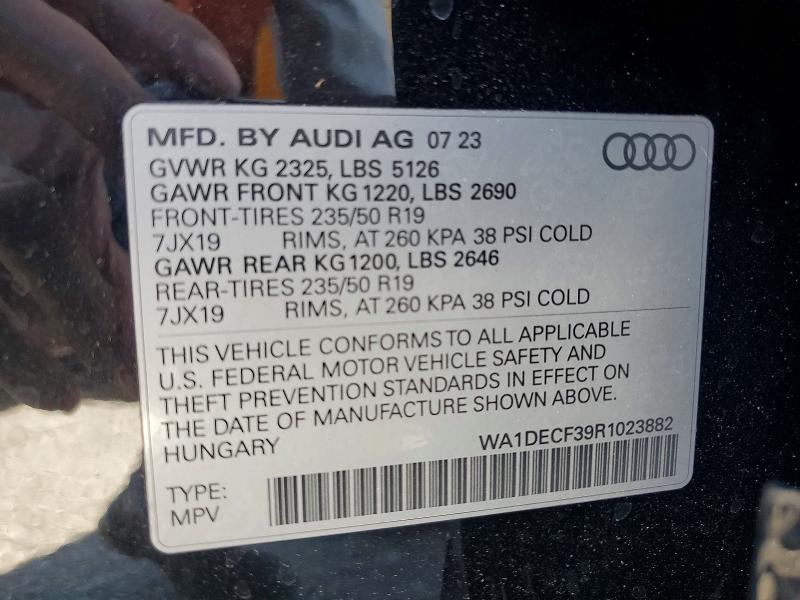 2024 Audi Q3 მანქანა იყიდება აუქციონზე, vin: WA1DECF39R1023882, აუქციონის ნომერი: 63351846
