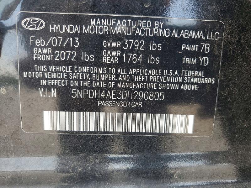 Aukcja sprzedaży 2013 Hyundai Elantra, vin: 5NPDH4AE3DH290805, numer aukcji: 63896006