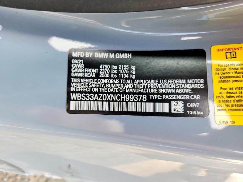 Продаж на аукціоні авто 2022 Bmw M4, vin: WBS33AZ0XNCH99378, номер лоту: 64894886