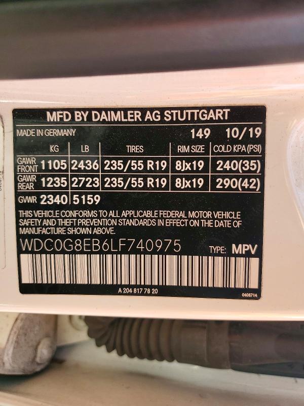 Aukcja sprzedaży 2020 Mercedes-benz Glc, vin: WDC0G8EB6LF740975, numer aukcji: 64830966