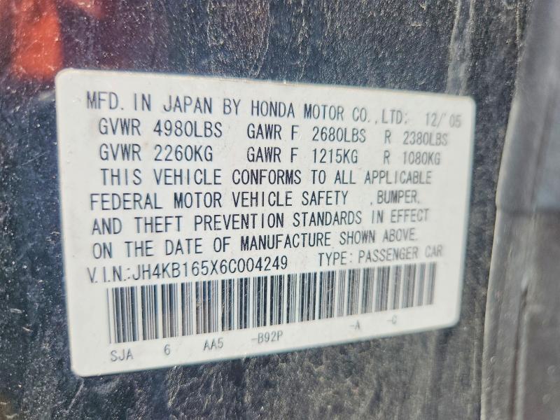 63714646 :رقم المزاد ، JH4KB165X6C004249 vin ، 2006 Acura Rl مزاد بيع