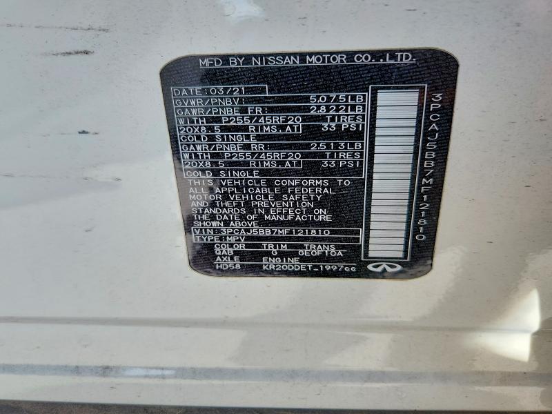 Aukcja sprzedaży 2021 Infiniti Qx50, vin: 3PCAJ5BB7MF121810, numer aukcji: 65377546