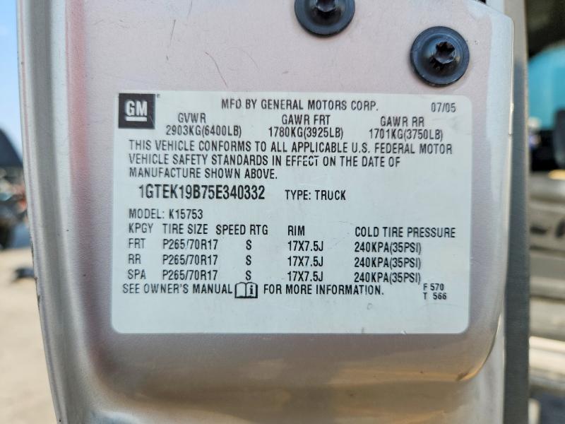 62635636 :رقم المزاد ، 1GTEK19B75E340332 vin ، 2005 Gmc New Sierra مزاد بيع