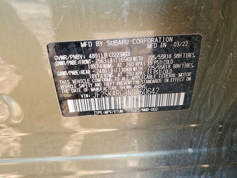 Продажа на аукционе авто 2022 Subaru Forester, vin: JF2SKARC3NH460642, номер лота: 65327516