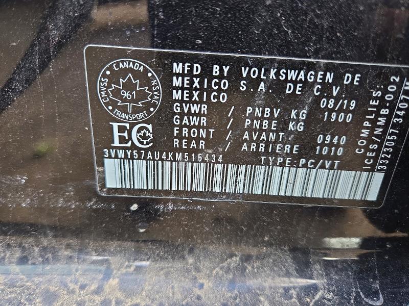 61951956 :رقم المزاد ، 3VWY57AU4KM515434 vin ، 2019 Volkswagen Golf Sportwagen مزاد بيع