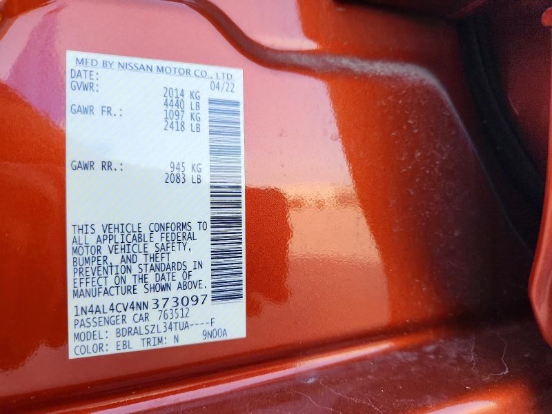 Aukcja sprzedaży 2022 Nissan Altima, vin: 1N4AL4CV4NN373097, numer aukcji: 63808246
