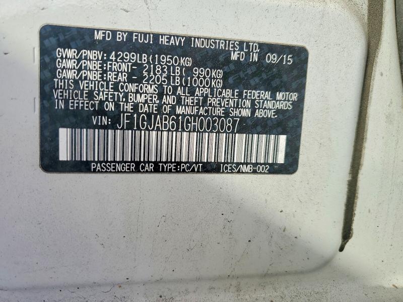 Aukcja sprzedaży 2016 Subaru Impreza, vin: JF1GJAB61GH003087, numer aukcji: 61645376