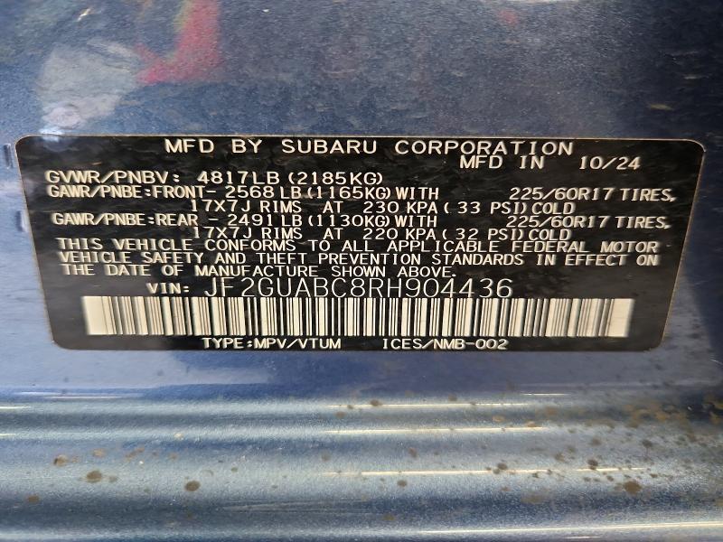 Aukcja sprzedaży 2024 Subaru Crosstrek, vin: JF2GUABC8RH904436, numer aukcji: 65546246