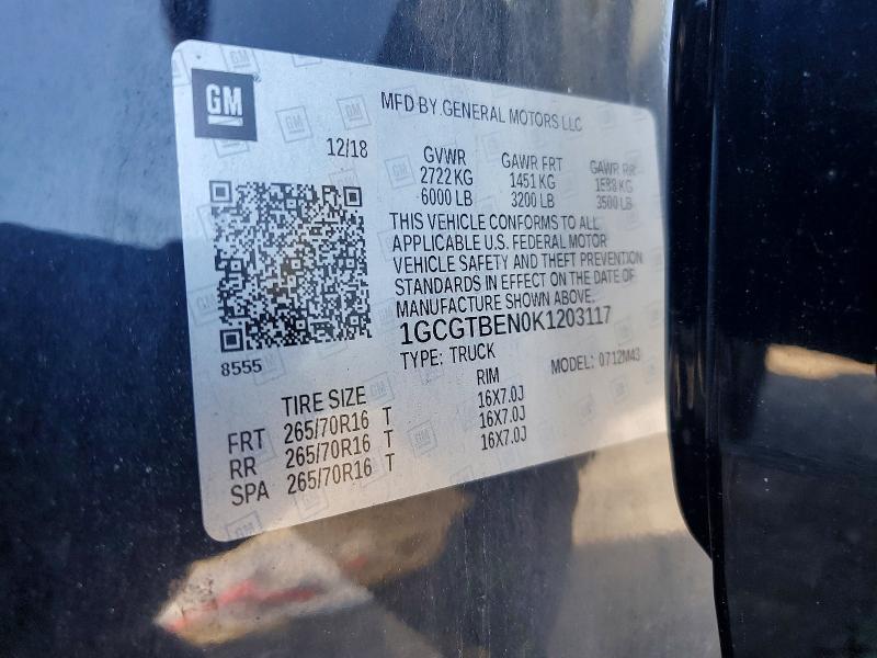 2019 Chevrolet Colorado მანქანა იყიდება აუქციონზე, vin: 1GCGTBEN0K1203117, აუქციონის ნომერი: 66061526