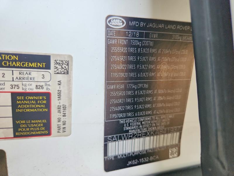 Aukcja sprzedaży 2019 Land Rover Range Rover Sport, vin: SALWR2REXKA841937, numer aukcji: 64653946